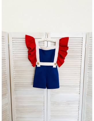 Red white and blue scuba neoprene outfit/ Patriotic romper/ The Fourth of July jumpsuit/ Independence Day girls outfit