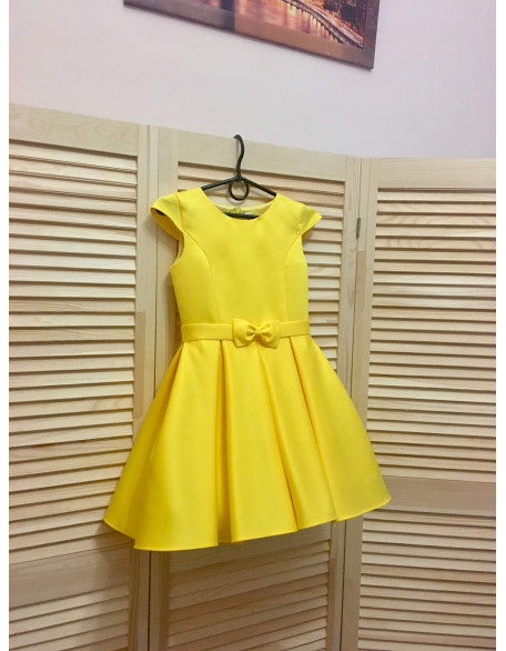 Hot yellow pageant interview cocktail dress with cup sleeves/ Knee length dress/ Girl Interview outfit/ Pageant wear/ Custom pageant dresses