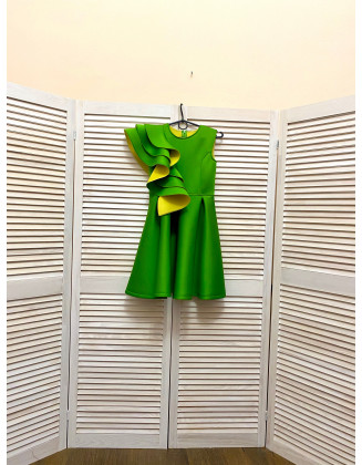 Green yellow girl neoprene scuba dress with ruffles/ Interview pageant dress/Girls pageant wear/ Ruffles dress/ Custom pageant outfit