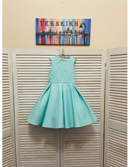 Mint turquoise girl pageant interview dress with white beads/ Pageant outfit/ Toddler cocktail dress/  Custom pageant outfit