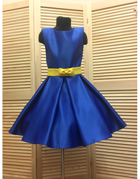 Royal Blue pageant interview cocktail dress with yellow belt/ Teens interview dress/ Girl Interview outfit/ Custom pageant dresses