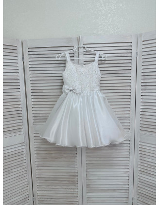 White girl pageant cocktail dress with bow/ Pageant outfit/ Teens cocktail dress/  Custom pageant dresses