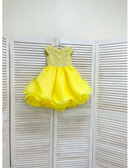 Hot yellow pageant beauty cocktail dress with rhinestones/ Toddler pageant dress/ Beauty dress/ Custom pageant dresses