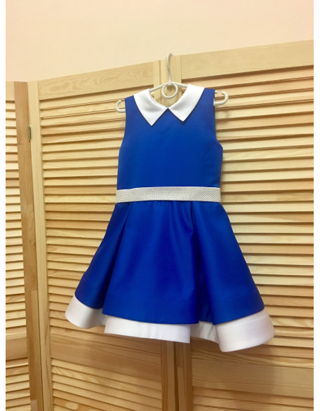 Royal Blue pageant interview dress with white collar/ Knee length dress/ Girl Interview outfit/ Custom pageant dresses