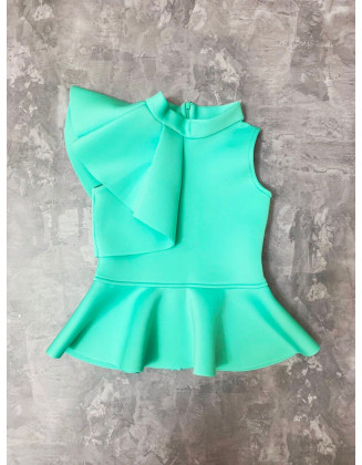 Mint turquoise pageant girl neoprene scuba top with peplum/ Casual top/ Girls casual wear/ Ruffles top/ Custom outfit