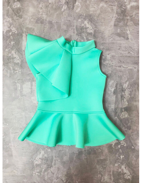 Mint turquoise pageant girl neoprene scuba top with peplum/ Casual top/ Girls casual wear/ Ruffles top/ Custom outfit