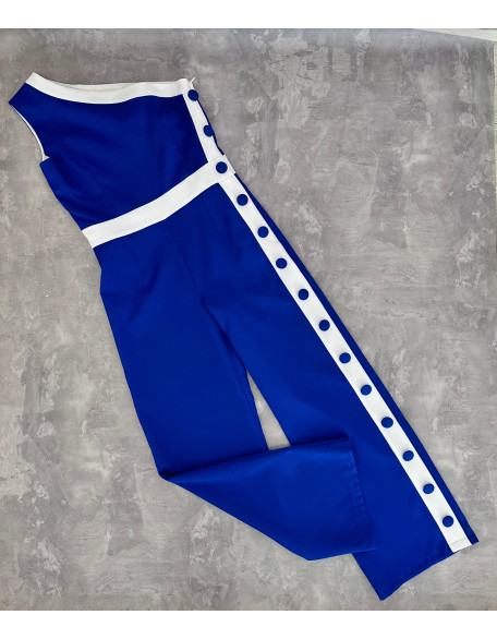 Royal blue and white pageant jumpsuit with buttons/ Interview romper/ Girls pants outfit/ Pageant interview wear/ Custom pageant outfit