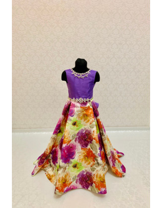 Purple lilac pageant gown/ Taffeta pattern dress/ Floral printed gown/ Floor length dress/ Teens pageant dress/ Evening gown/ Custom outfit