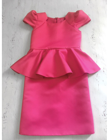 Hot pink pageant interview dress with peplum and sleeves/ Peplum dress/ Girl Interview outfit/ Pageant wear/ Custom pageant dresses