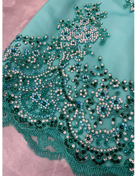 Turquoise  pageant fun fashion outfit with stoned dress and tulle train/ Girls teens pageant outfit/ Runway outfit/ Custom pageant dresses