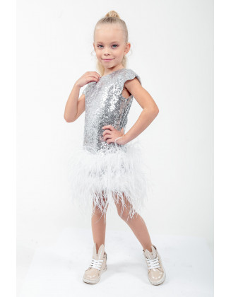 Silver sequins girl feathers dress/ First Birthday outfit/ White Wedding  Boho dress/ Toddler infants dress/ Baby girl dress/ Custom dress