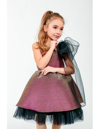 Gold pink girl pageant cocktail dress with black bow/ Pageant outfit/ Teens tulle cocktail dress/  Custom pageant dresses