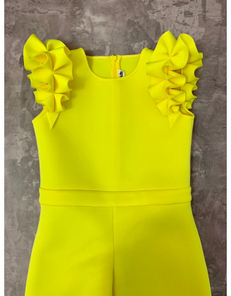 Bright hot yellow girl neoprene jumpsuit with ruffle sleeves/ Casual romper/ Girls casual wear/ Ruffles romper/ Custom outfit