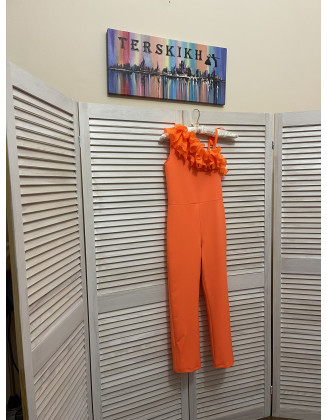 Bright neon orange girls jumpsuit with ruffle/ Casual romper/ Girls casual wear/ Ruffles romper/ Custom outfit