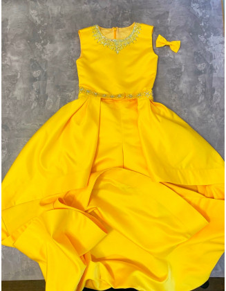 Hot yellow pageant fun fashion outfit with train and romper/ High low pageant outfit/ Fun fashion romper/ Runway outfit/Custom pageant dress