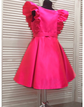 Neon pink pageant cocktail interview dress with ruffles/ Pageant outfit/ Teens cocktail dress/  Custom pageant dresses