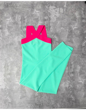 Mint and hot pink pageant jumpsuit/ Turquoise romper/ Girls casual outfit/ Pageant casual wear/ Custom pageant outfit