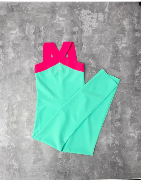 Mint and hot pink pageant jumpsuit/ Turquoise romper/ Girls casual outfit/ Pageant casual wear/ Custom pageant outfit