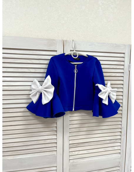 Royal blue and white girls suit with jacket bell sleeves and shorts/ Casual pageant outfit/ Girls casual wear/Scuba suit/ Custom outfit