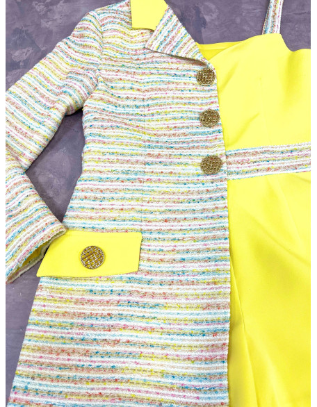 Hot yellow asymmetrical rainbow tweed girls pageant romper with one sleeve/ Girls casual outfit/ Pageant casual wear/ Custom pageant outfit