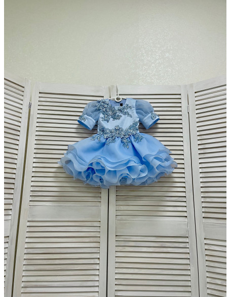 Blue pageant beauty cocktail dress with rhinestones/ Toddler pageant dress/ Custom pageant dresses