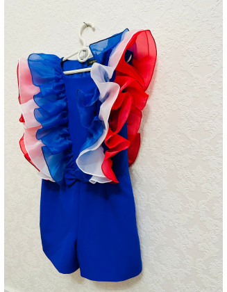 Red white and blue outfit with ruffles/ Patriotic romper/ The Fourth of July jumpsuit/ Independence Day girls outfit