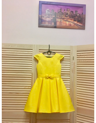 Hot yellow pageant interview cocktail dress with cup sleeves/ Knee length dress/ Girl Interview outfit/ Pageant wear/ Custom pageant dresses