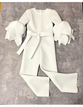 White girl neoprene scuba jumpsuit with long sleeves/ Casual romper/ Girls casual wear/ Ruffles sleeves jumpsuit/ Custom outfit