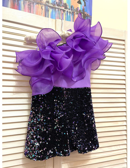 Purple lilac girls pageant romper with sequins and organza ruffles/ Girls casual outfit/ Pageant casual wear/ Custom pageant outfit