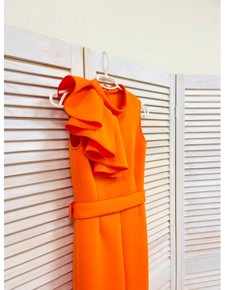 Hot orange girl neoprene scuba jumpsuit with ruffles/ Interview romper/ Girls casual wear/ Ruffles jumpsuit/ Custom outfit