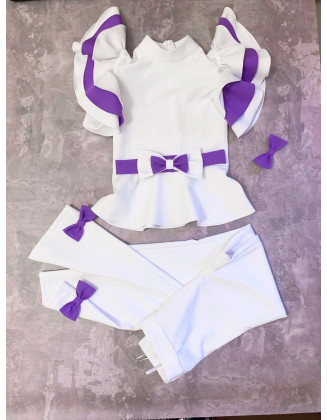 Purple and white pageant suit/ Ruffles sleeves outfit/ Lilac peplum top/ Girls Interview outfit/ Pageant casual wear