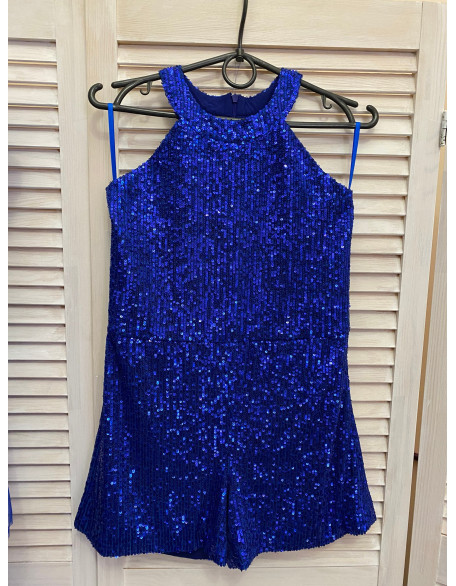 Royal blue pageant fun fashion outfit with sequins romper and tulle train/ Girls teens pageant outfit/ Runway outfit/ Custom pageant dresses