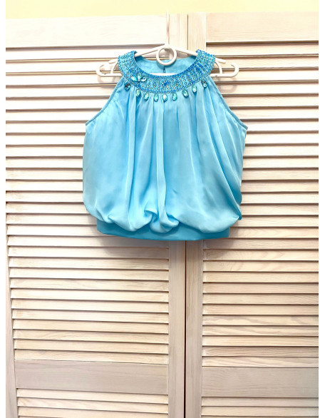 Blue pageant fun fashion outfit with chiffon train and shorts/ Girls teens pageant outfit/ Runway outfit/ Custom pageant dresses