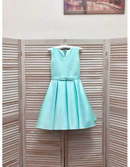 Blue turquoise mint pageant interview cocktail dress with bow belt/ Knee length dress/ Teens Interview outfit/ Custom pageant dress