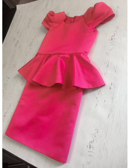 Hot pink pageant interview dress with peplum and sleeves/ Peplum dress/ Girl Interview outfit/ Pageant wear/ Custom pageant dresses