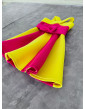 Hot pink and yellow girl neoprene scuba dress with bow belt/ Casual outfit/ Girls casual wear/ Custom pageant outfit