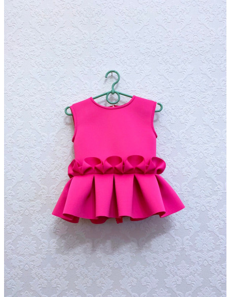 Hot pink girl neoprene scuba top with peplum/ Casual top/ Girls casual wear/ Ruffles top/ Custom pageant outfit