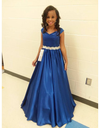 Royal blue satin dress/ Pageant Prom dress/ Floor length dress/ Teens pageant dress/ Royal blue formal gown/ Custom pageant dress