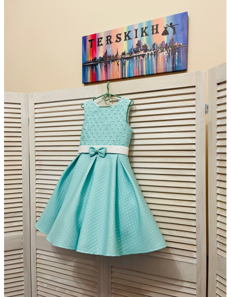 Mint turquoise girl pageant interview dress with white beads/ Pageant outfit/ Toddler cocktail dress/  Custom pageant outfit