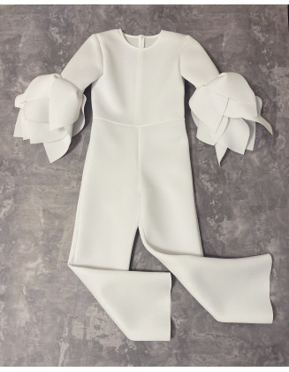 White girl neoprene scuba jumpsuit with long sleeves/ Casual romper/ Girls casual wear/ Ruffles sleeves jumpsuit/ Custom outfit