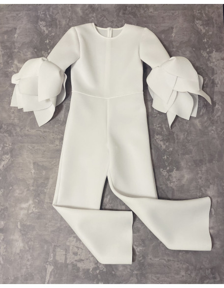 White girl neoprene scuba jumpsuit with long sleeves/ Casual romper/ Girls casual wear/ Ruffles sleeves jumpsuit/ Custom outfit