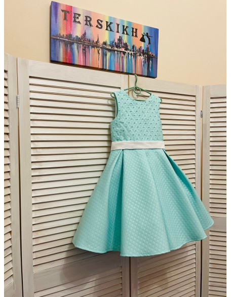 Mint turquoise girl pageant interview dress with white beads/ Pageant outfit/ Toddler cocktail dress/  Custom pageant outfit