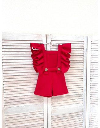 Red girls neoprene/ scuba romper with ruffles and pockets/ Casual romper/ Girls casual wear/ Ruffles jumpsuit/ Custom pageant outfit