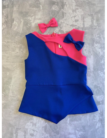 Royal blue hot pink girls suit with top and skirt/ Interview outfit/ Color block/ Girls wear/ Pageant dress/ Custom outfit