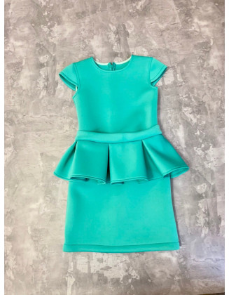 Mint turquoise neoprene scuba peplum dress with cup sleeves/ Interview dress/ Girls casual wear/ Pageant dress/ Custom pageant outfit