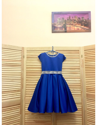 Royal Blue pageant interview cocktail dress with rhinestones belt/ Girls knee length dress/ Interview outfit/ Custom pageant dresses