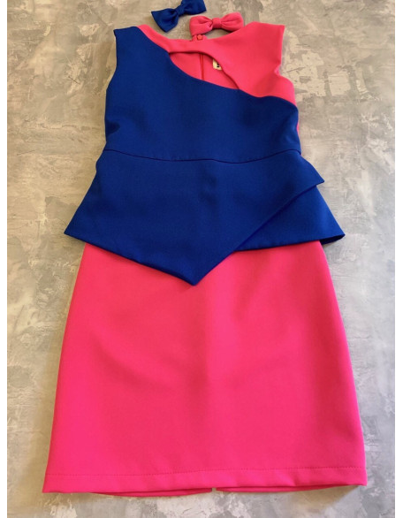 Royal blue hot pink girls suit with top and skirt/ Interview outfit/ Color block/ Girls wear/ Pageant dress/ Custom outfit