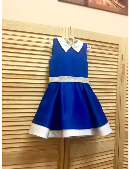 Royal Blue pageant interview dress with white collar/ Knee length dress/ Girl Interview outfit/ Custom pageant dresses