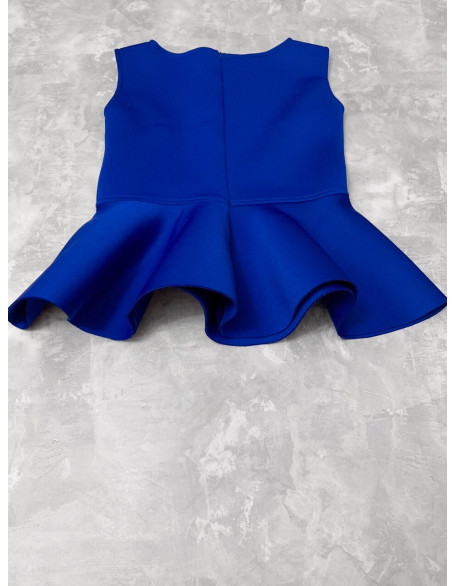 Royal blue girl neoprene scuba top with peplum/ Casual top/ Girls casual wear/ Ruffles top/ Custom pageant outfit