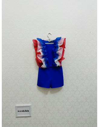 Red white and blue outfit with ruffles/ Patriotic romper/ The Fourth of July jumpsuit/ Independence Day girls outfit